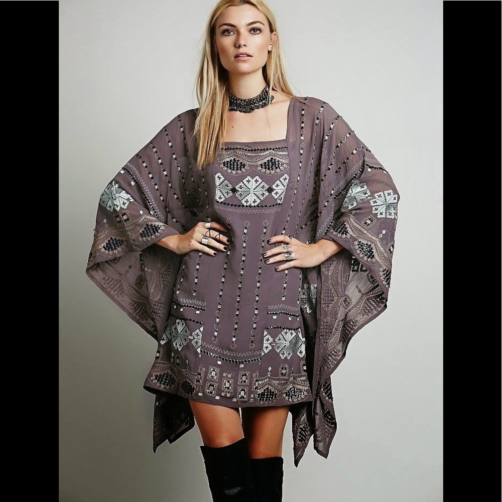 FREE PEOPLE BOHO PARTY DRESS PEWTER COMBO NWOT